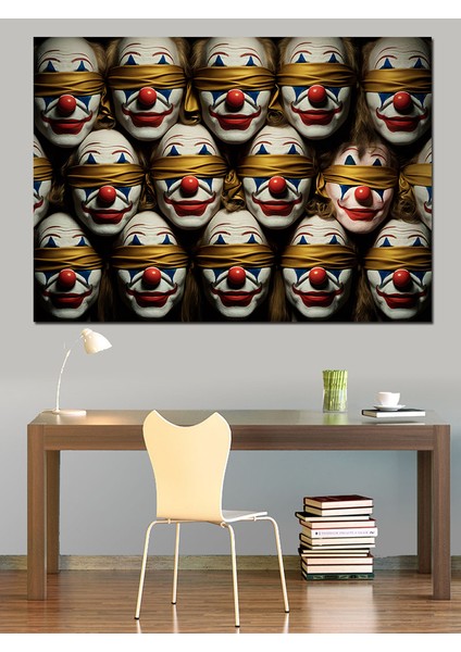 Karanlıkta Kırmızı Palyaço Maskeleri Dekoratif Kanvas - Mdf Ahşap Tablo fiyatları