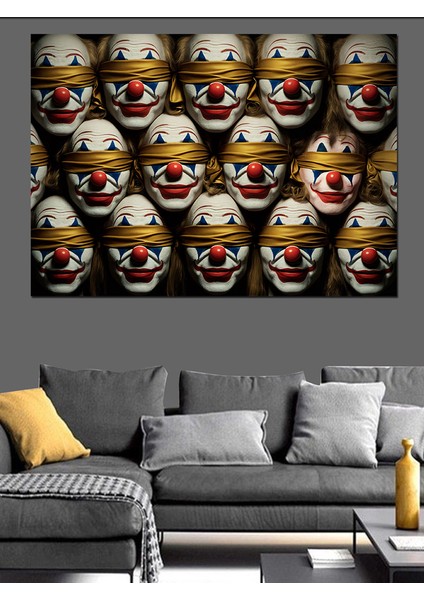 Karanlıkta Kırmızı Palyaço Maskeleri Dekoratif Kanvas - Mdf Ahşap Tablo modelleri