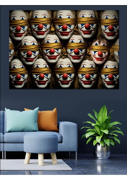 Karanlıkta Kırmızı Palyaço Maskeleri Dekoratif Kanvas - Mdf Ahşap Tablo indirimleri
