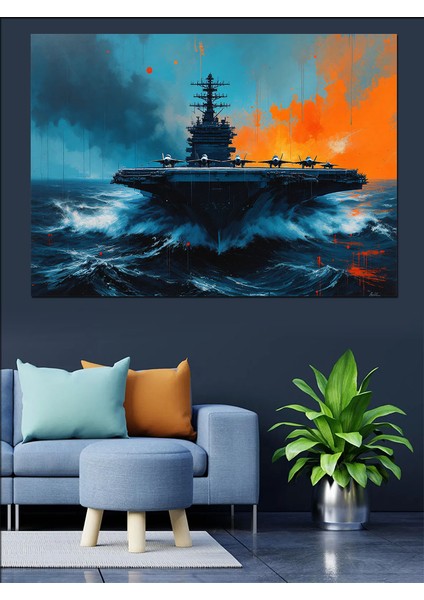 Fırtınada Yalnız Uçak Gemisi Dekoratif Kanvas - Mdf Ahşap Tablo