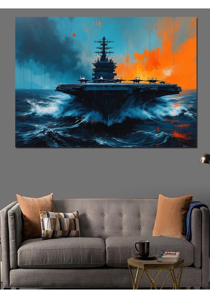 Fırtınada Yalnız Uçak Gemisi Dekoratif Kanvas - Mdf Ahşap Tablo fiyatları