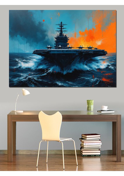 Fırtınada Yalnız Uçak Gemisi Dekoratif Kanvas - Mdf Ahşap Tablo modelleri