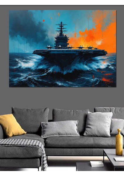 Fırtınada Yalnız Uçak Gemisi Dekoratif Kanvas - Mdf Ahşap Tablo fırsatları