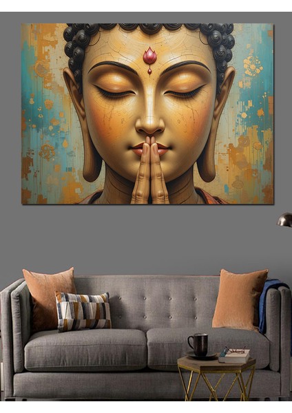 Meditasyonda Altın Buda Portresi Dekoratif Kanvas - Mdf Ahşap Tablo