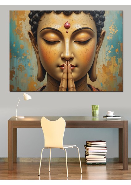 Meditasyonda Altın Buda Portresi Dekoratif Kanvas - Mdf Ahşap Tablo fiyatları