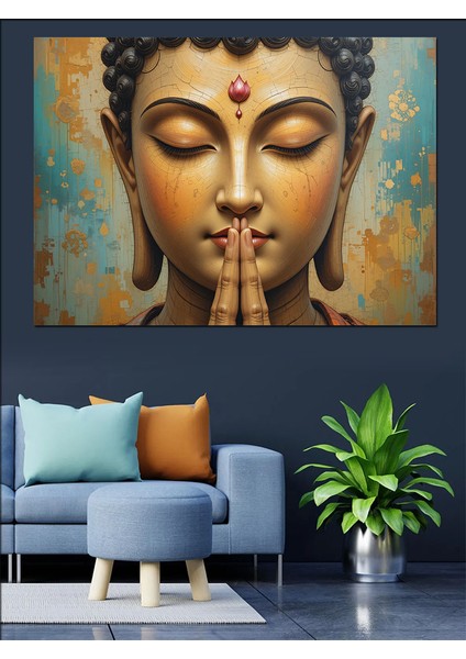 Meditasyonda Altın Buda Portresi Dekoratif Kanvas - Mdf Ahşap Tablo indirimleri