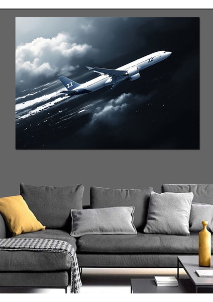 Bulutların Üstünde Jet Uçağı Dekoratif Kanvas - Mdf Ahşap Tablo