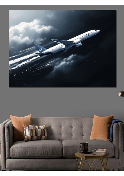 Bulutların Üstünde Jet Uçağı Dekoratif Kanvas - Mdf Ahşap Tablo fırsatları