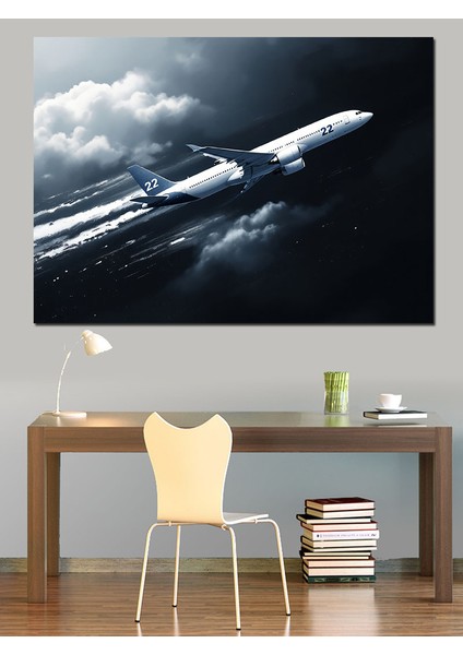 Bulutların Üstünde Jet Uçağı Dekoratif Kanvas - Mdf Ahşap Tablo indirimleri