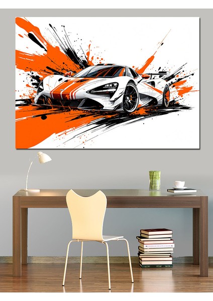 Portakal Renkli Yarış Arabası Dekoratif Kanvas - Mdf Ahşap Tablo fiyatları