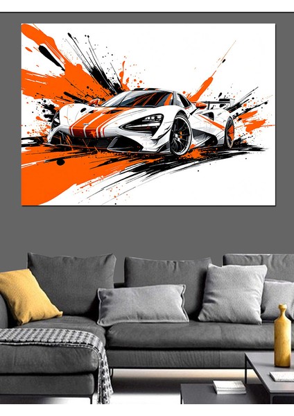 Portakal Renkli Yarış Arabası Dekoratif Kanvas - Mdf Ahşap Tablo modelleri