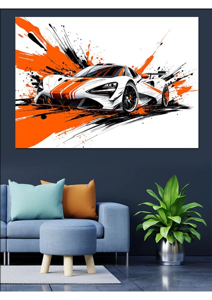 Portakal Renkli Yarış Arabası Dekoratif Kanvas - Mdf Ahşap Tablo indirimleri
