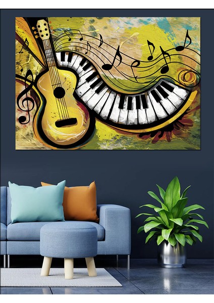 Piyano ve Gitar Müzik Notaları Dekoratif Kanvas - Mdf Ahşap Tablo fiyatları