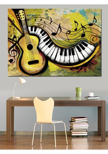 Piyano ve Gitar Müzik Notaları Dekoratif Kanvas - Mdf Ahşap Tablo fırsatları