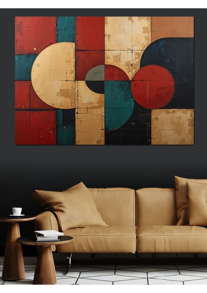 Geometrik Renkli Daire Kompozisyonu Dekoratif Kanvas - Mdf Ahşap Tablo