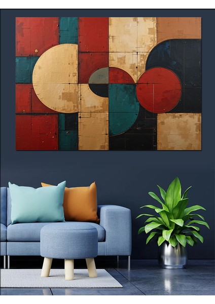 Geometrik Renkli Daire Kompozisyonu Dekoratif Kanvas - Mdf Ahşap Tablo fiyatları