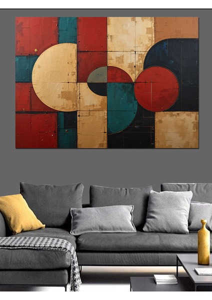 Geometrik Renkli Daire Kompozisyonu Dekoratif Kanvas - Mdf Ahşap Tablo indirimleri