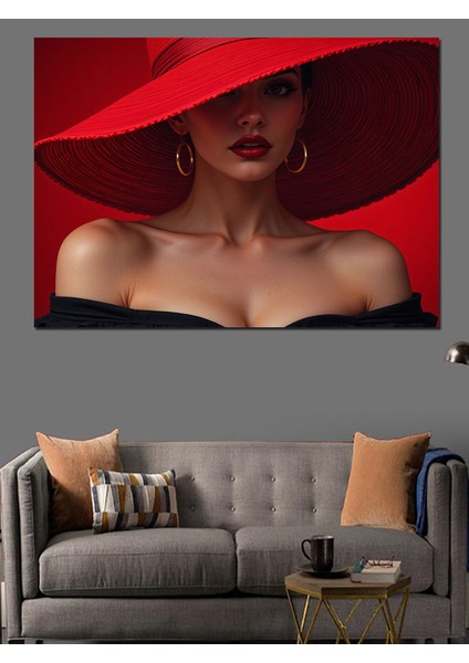 Kırmızı Şapkalı Kadın Portresi Dekoratif Kanvas - Mdf Ahşap Tablo fiyatları