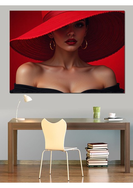Kırmızı Şapkalı Kadın Portresi Dekoratif Kanvas - Mdf Ahşap Tablo modelleri