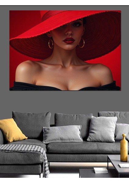 Kırmızı Şapkalı Kadın Portresi Dekoratif Kanvas - Mdf Ahşap Tablo fırsatları