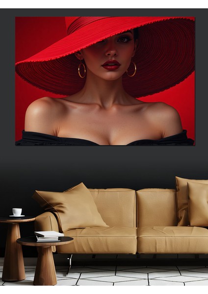 Kırmızı Şapkalı Kadın Portresi Dekoratif Kanvas - Mdf Ahşap Tablo indirimleri