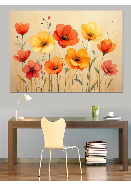 Turuncu Kırmızı Gelincik Çiçekleri Dekoratif Kanvas - Mdf Ahşap Tablo modelleri