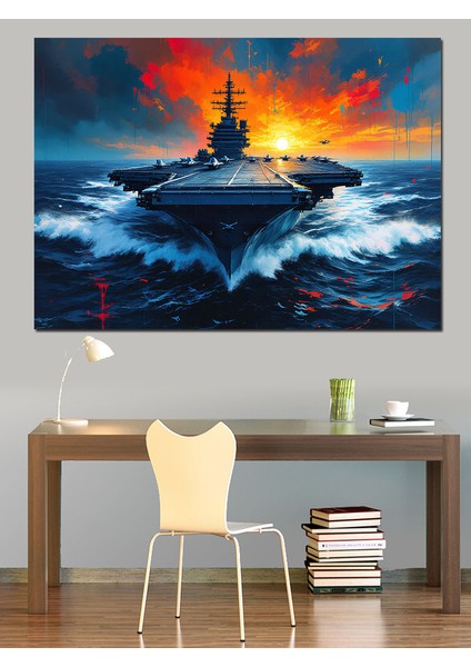 Fırtınada Savaş Gemisi Manzarası Dekoratif Kanvas - Mdf Ahşap Tablo