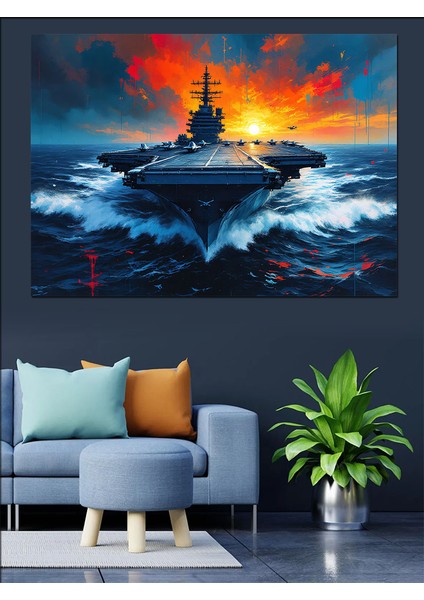 Fırtınada Savaş Gemisi Manzarası Dekoratif Kanvas - Mdf Ahşap Tablo fırsatları