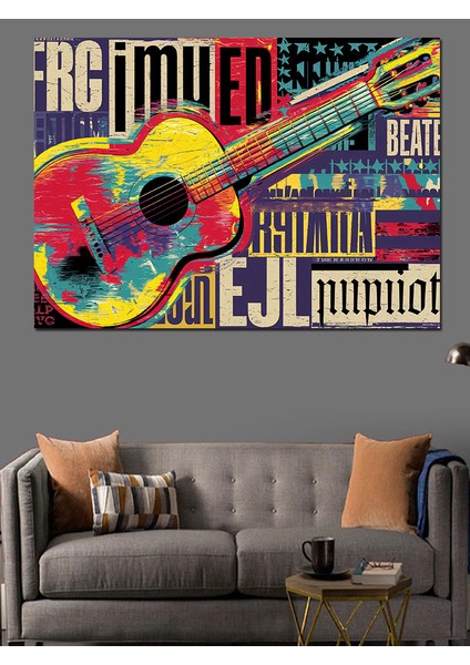 Renkli Tipografi Gitar Posteri Dekoratif Kanvas - Mdf Ahşap Tablo