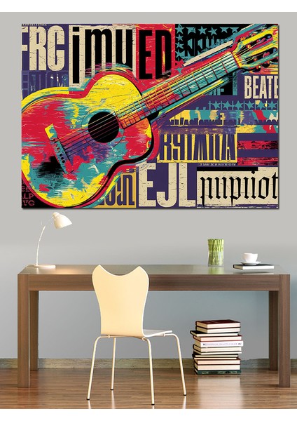 Renkli Tipografi Gitar Posteri Dekoratif Kanvas - Mdf Ahşap Tablo