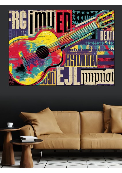 Renkli Tipografi Gitar Posteri Dekoratif Kanvas - Mdf Ahşap Tablo