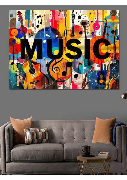Renkli Yazı Tipi Müzik Posteri Dekoratif Kanvas - Mdf Ahşap Tablo indirimleri