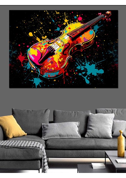 Renk Patlayan Keman Dekoratif Kanvas - Mdf Ahşap Tablo