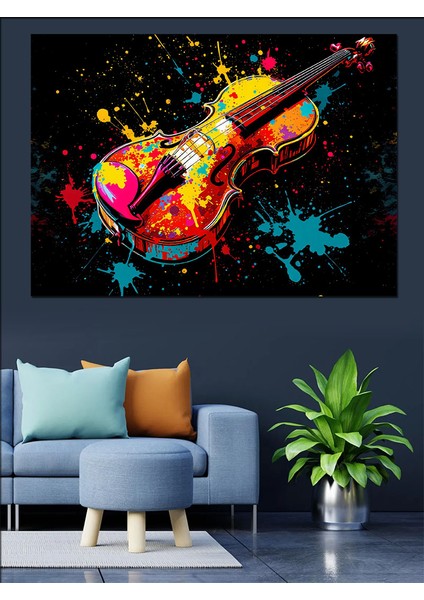 Renk Patlayan Keman Dekoratif Kanvas - Mdf Ahşap Tablo modelleri