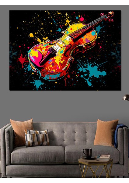 Renk Patlayan Keman Dekoratif Kanvas - Mdf Ahşap Tablo fırsatları