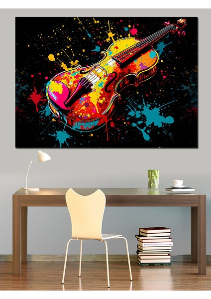 Renk Patlayan Keman Dekoratif Kanvas - Mdf Ahşap Tablo indirimleri