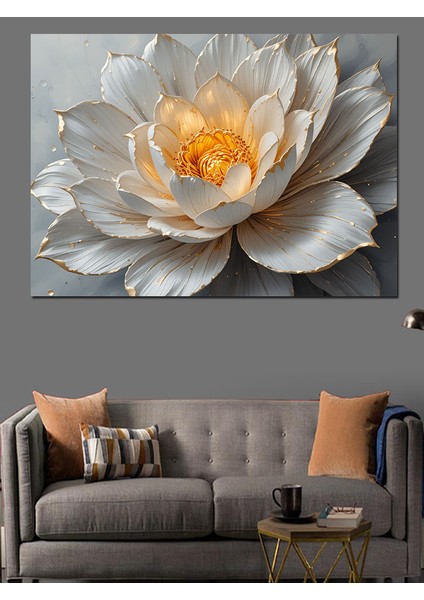 Altın Detaylı Beyaz Lotus Dekoratif Kanvas - Mdf Ahşap Tablo modelleri