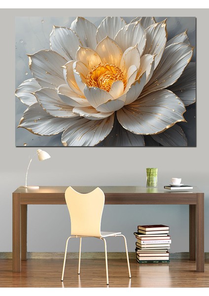 Altın Detaylı Beyaz Lotus Dekoratif Kanvas - Mdf Ahşap Tablo fırsatları