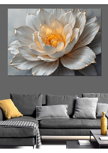 Altın Detaylı Beyaz Lotus Dekoratif Kanvas - Mdf Ahşap Tablo indirimleri