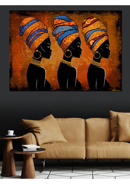 Afrikalı Kadın Figürlü Sanat Dekoratif Kanvas - Mdf Ahşap Tablo