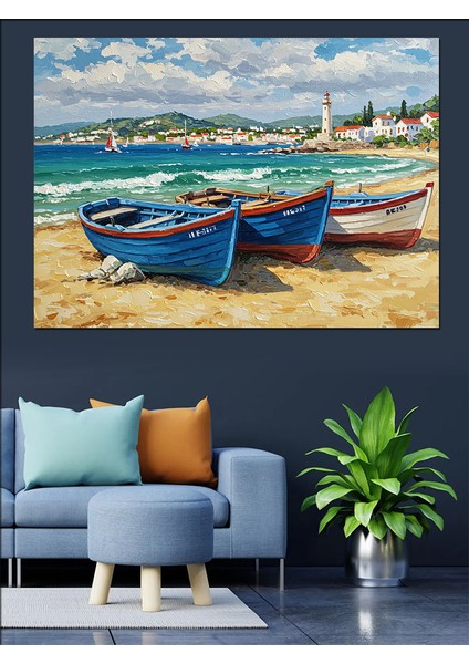 Deniz Kenarında Renkli Kayıklar Dekoratif Kanvas - Mdf Ahşap Tablo modelleri