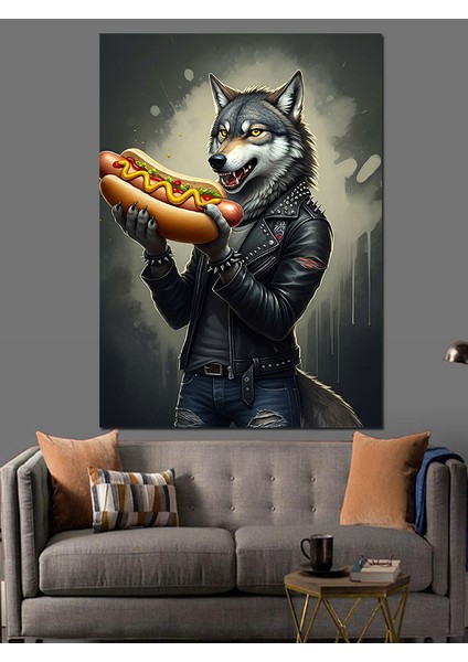 Hotdog Tutan Kurt Dekoratif Kanvas - Mdf Ahşap Tablo