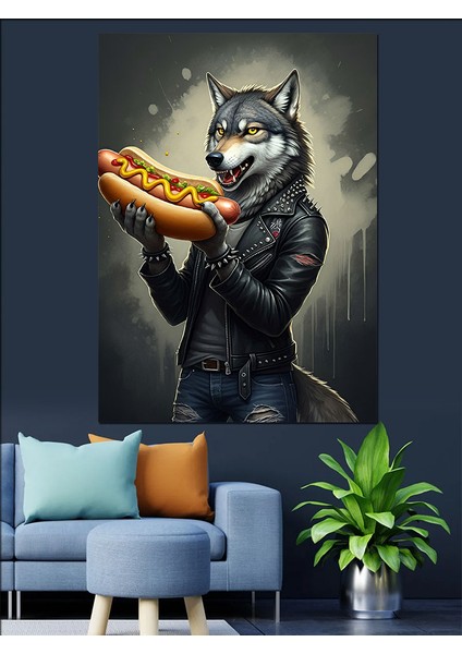 Hotdog Tutan Kurt Dekoratif Kanvas - Mdf Ahşap Tablo
