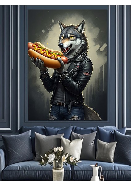 Hotdog Tutan Kurt Dekoratif Kanvas - Mdf Ahşap Tablo