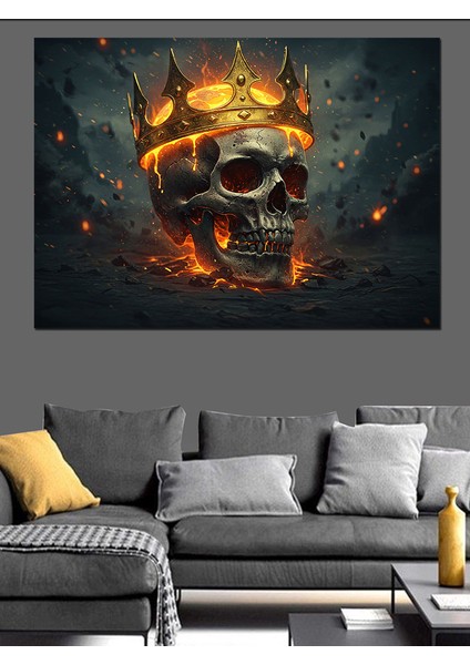 Alevli Taçlı Kuru Kafa Dekoratif Kanvas - Mdf Ahşap Tablo fiyatları
