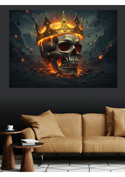 Alevli Taçlı Kuru Kafa Dekoratif Kanvas - Mdf Ahşap Tablo modelleri