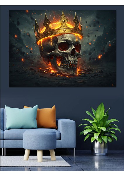 Alevli Taçlı Kuru Kafa Dekoratif Kanvas - Mdf Ahşap Tablo fırsatları