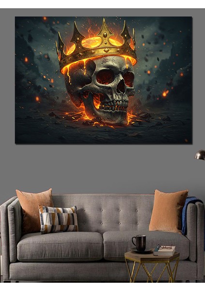 Alevli Taçlı Kuru Kafa Dekoratif Kanvas - Mdf Ahşap Tablo indirimleri