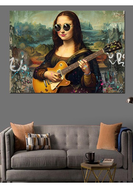 Gitar Çalan Mona Lisa Dekoratif Kanvas - Mdf Ahşap Tablo modelleri