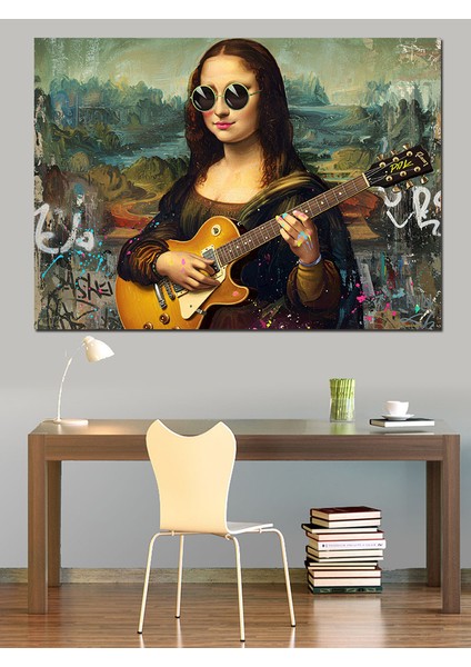 Gitar Çalan Mona Lisa Dekoratif Kanvas - Mdf Ahşap Tablo fırsatları